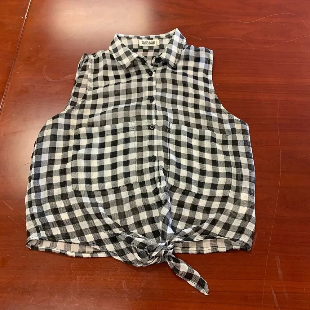 Garage Sleeveless Tie Front Buffalo Check Top Shirt sz XS